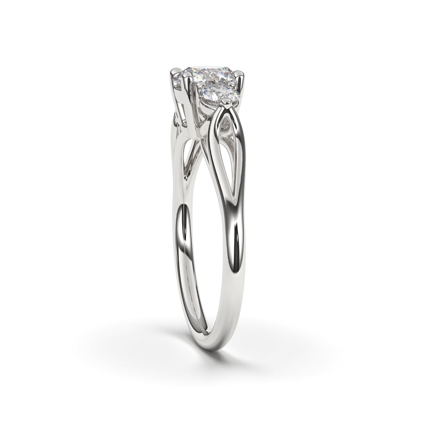 Evelyn 3 Stone Round Cut Lab Grown Engagement Ring in 14 Karat White Gold