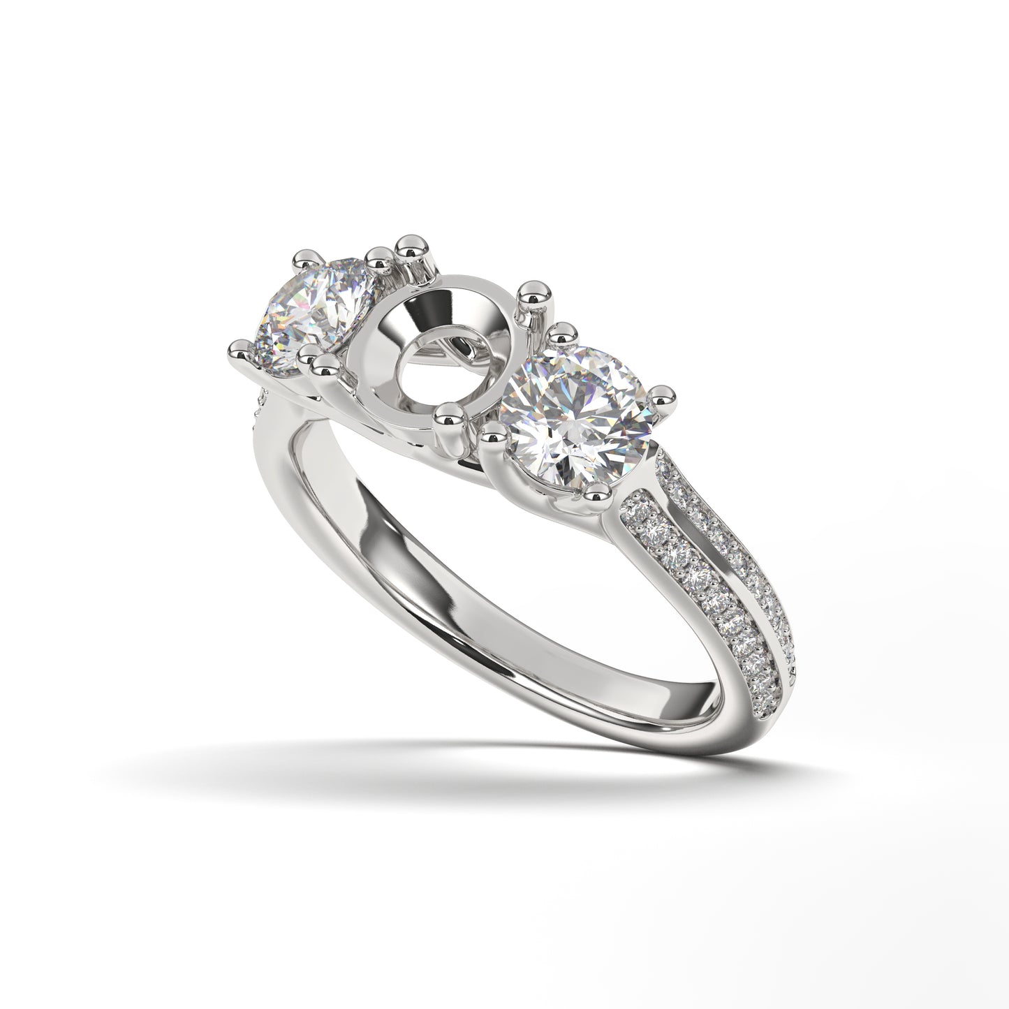 Camila 3 Stone Round Cut Lab Grown Engagement Ring in 14 Karat White Gold