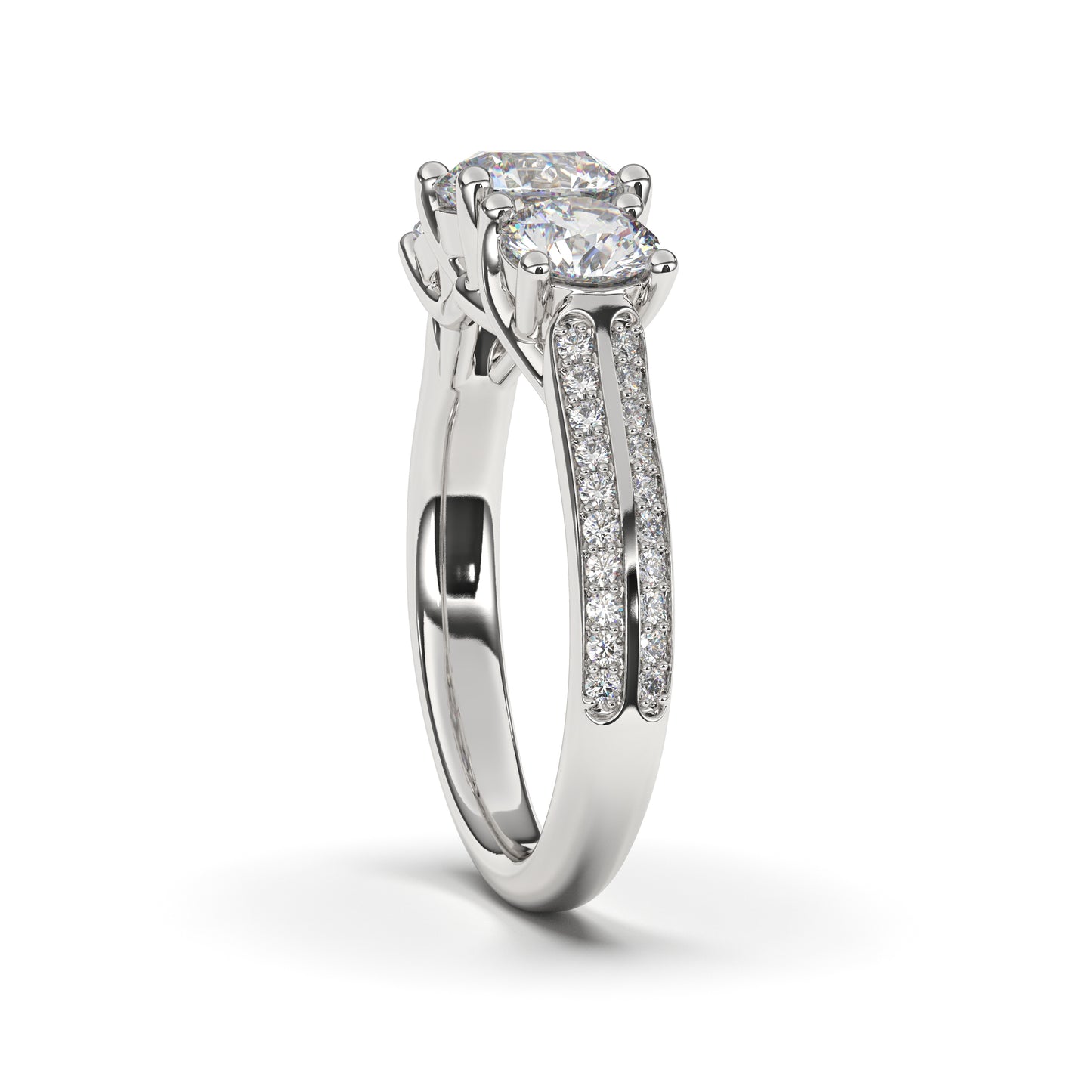 Camila 3 Stone Round Cut Lab Grown Engagement Ring in 14 Karat White Gold