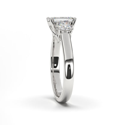 Emily 3 Stone Emerald Cut Lab Grown Engagement Ring in 14 Karat White Gold