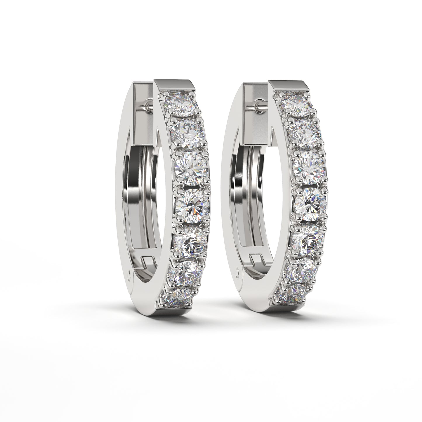 Melody Classic Diamonds Hoops in 14K White Gold