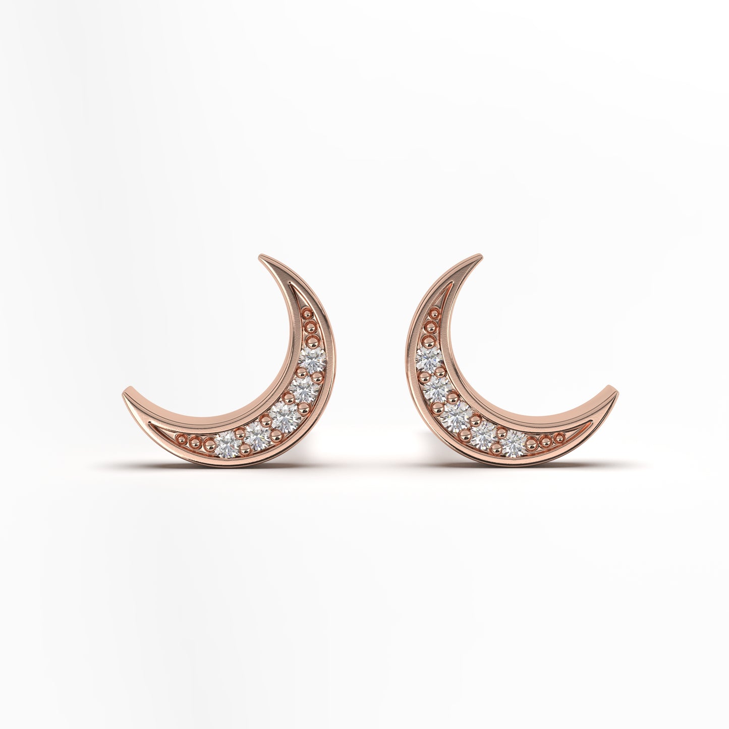 Lyla Half Moon Diamonds Studs in 14K White Gold