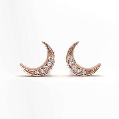 Lyla Half Moon Diamonds Studs in 14K White Gold