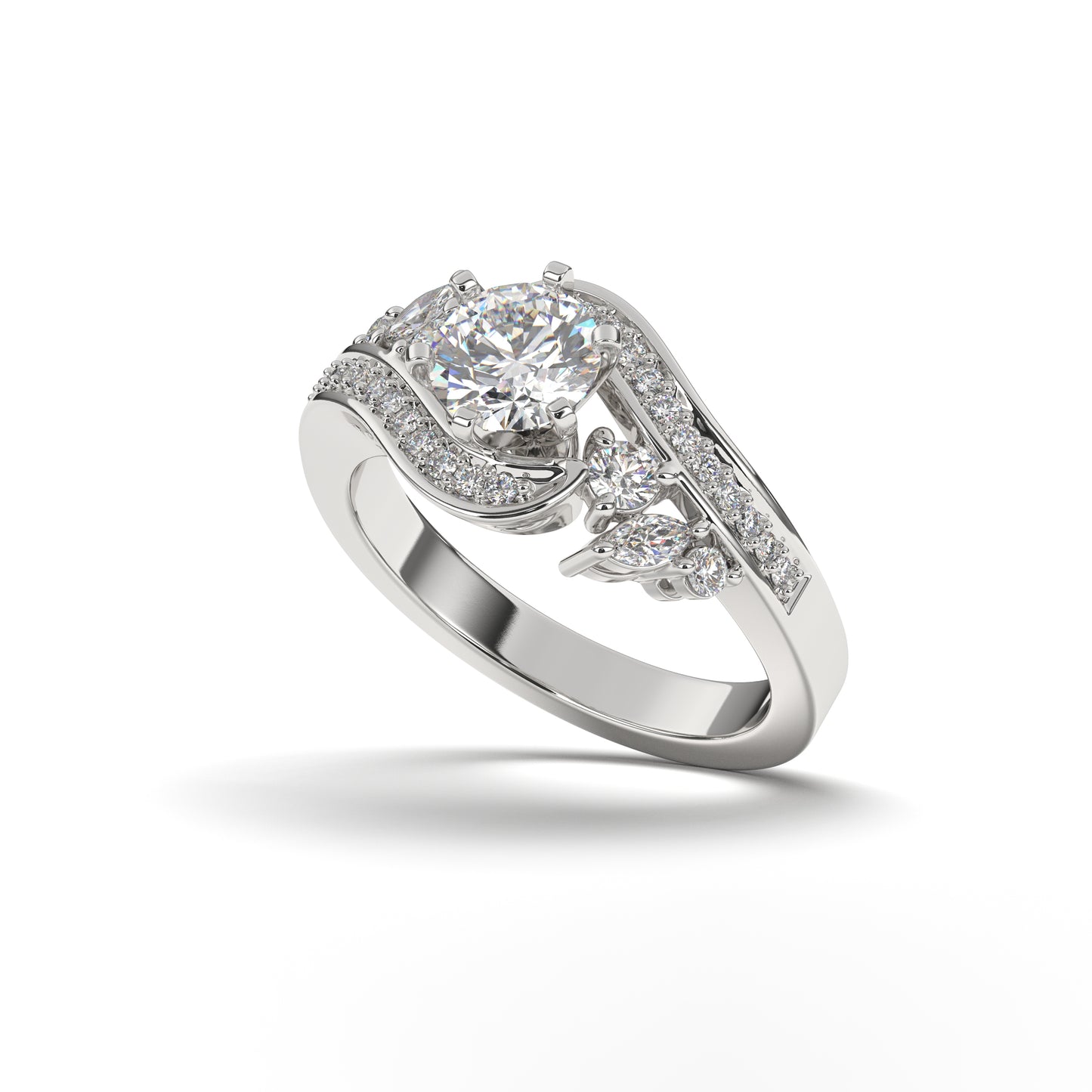 Lydia Round Bypass Style Engagement Ring in White Gold