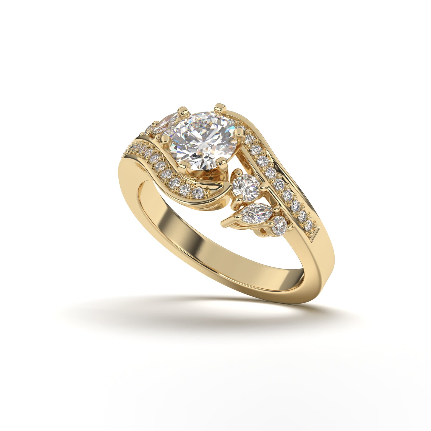 Lydia Round Bypass Style Engagement Ring in White Gold