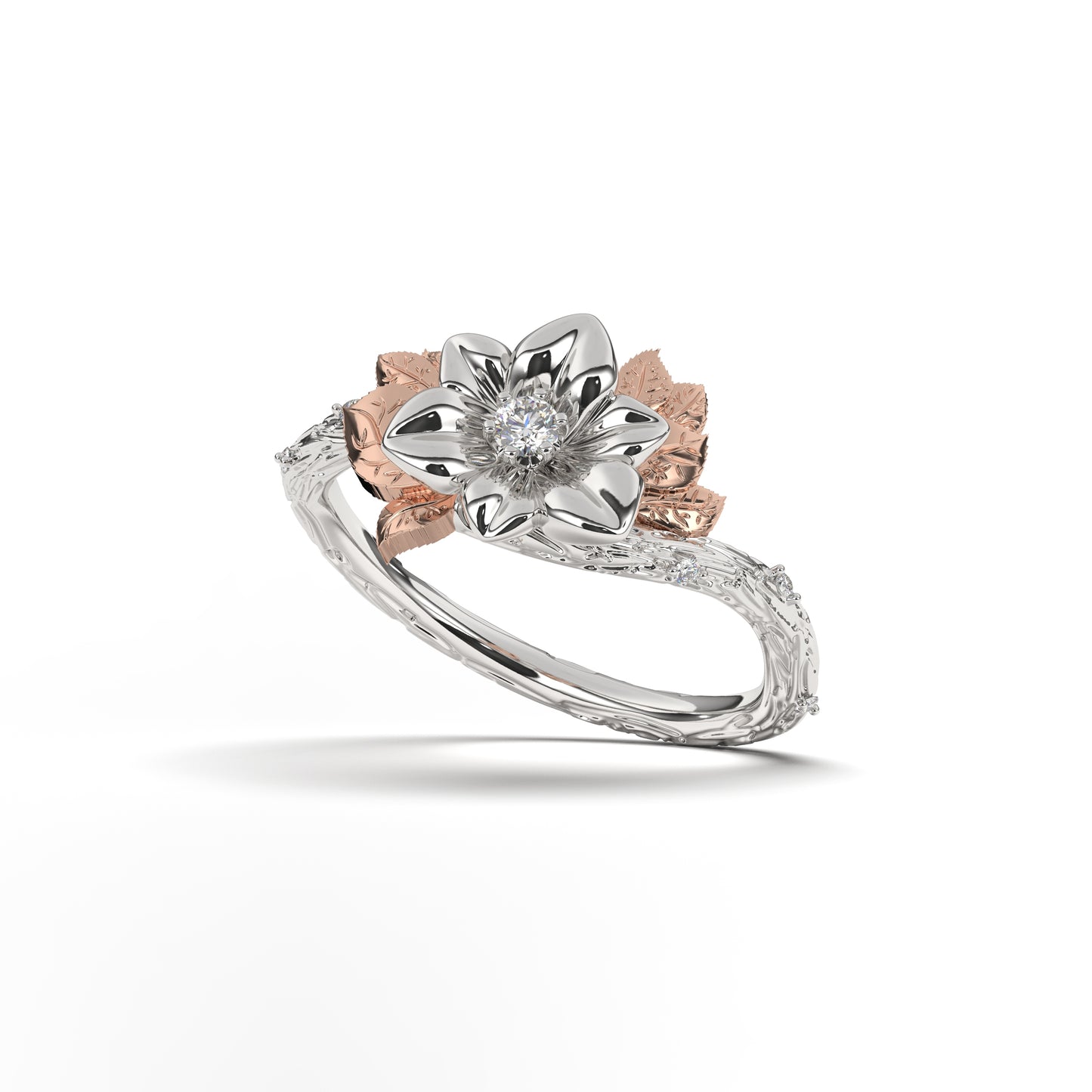 Hailey Fancy Floral Engagement Ring With Accent Diamonds