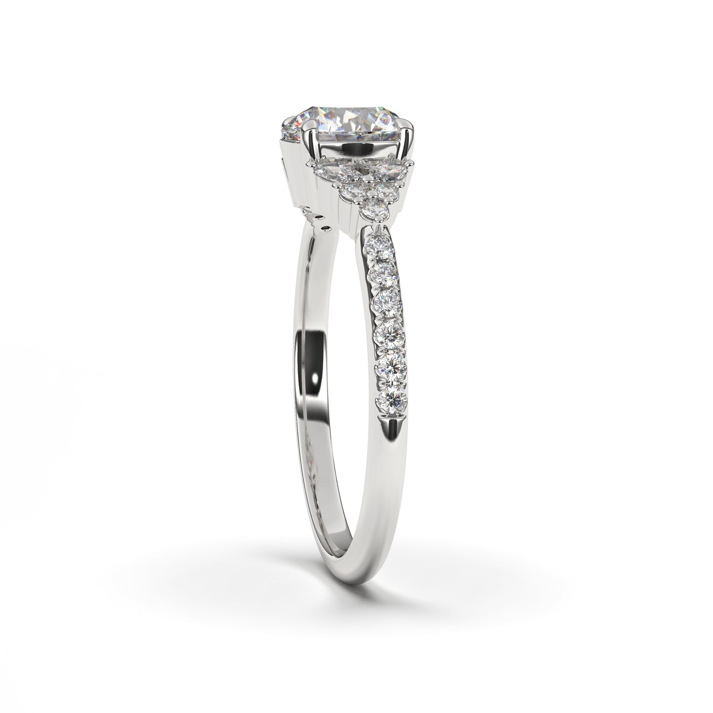 Cora Lab Grown Solitaire Engagement Ring with Fancy Accent Diamonds