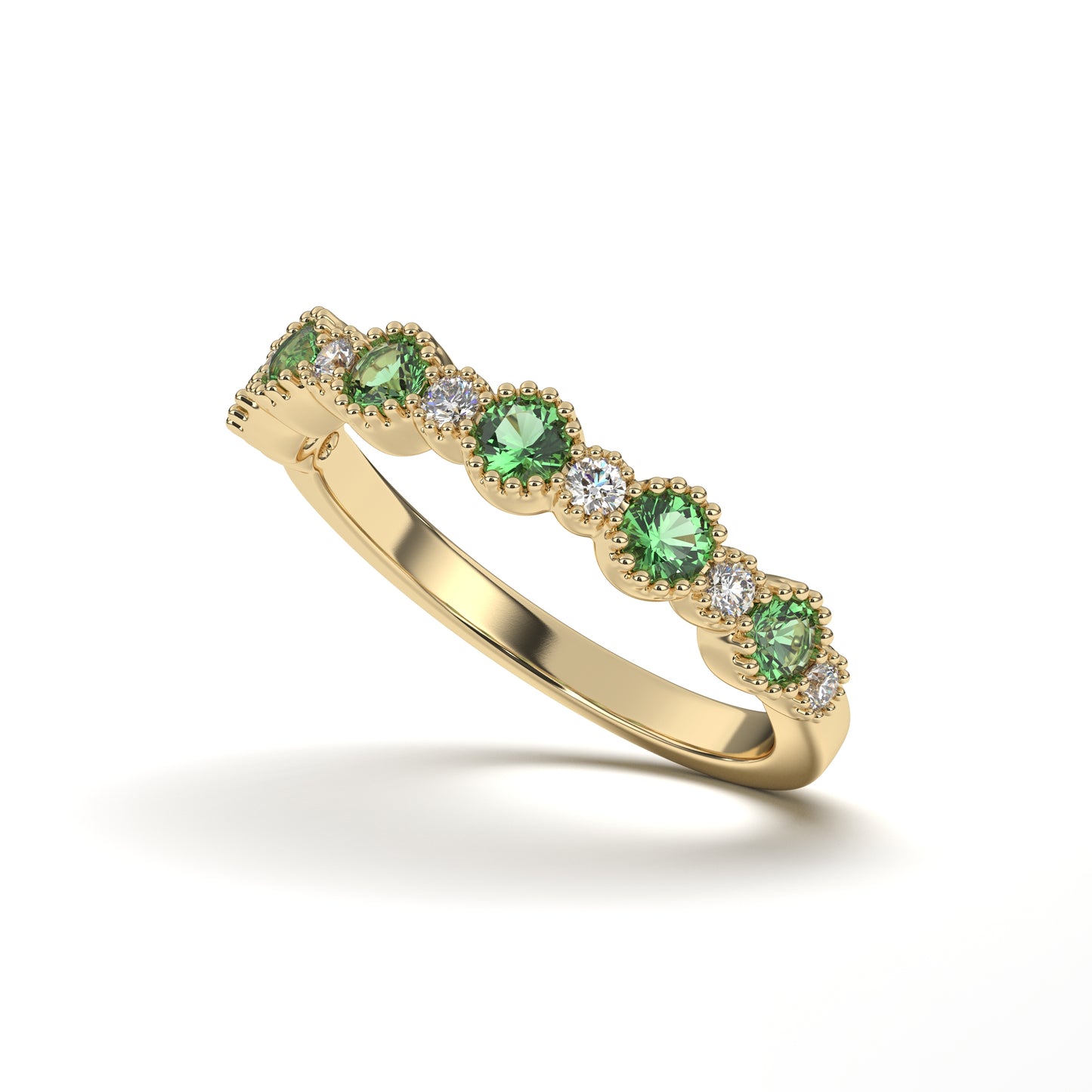 Ella Bezel Diamonds Band with Emerald Accent