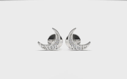 Lyla Half Moon Diamonds Studs in 14K White Gold