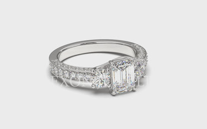 Olivia Emerald Cut Lab Grown 3 Stone Engagement Ring