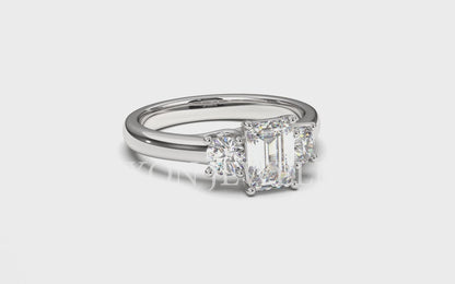 Emily 3 Stone Emerald Cut Lab Grown Engagement Ring in 14 Karat White Gold