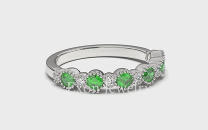 Ella Bezel Diamonds Band with Emerald Accent